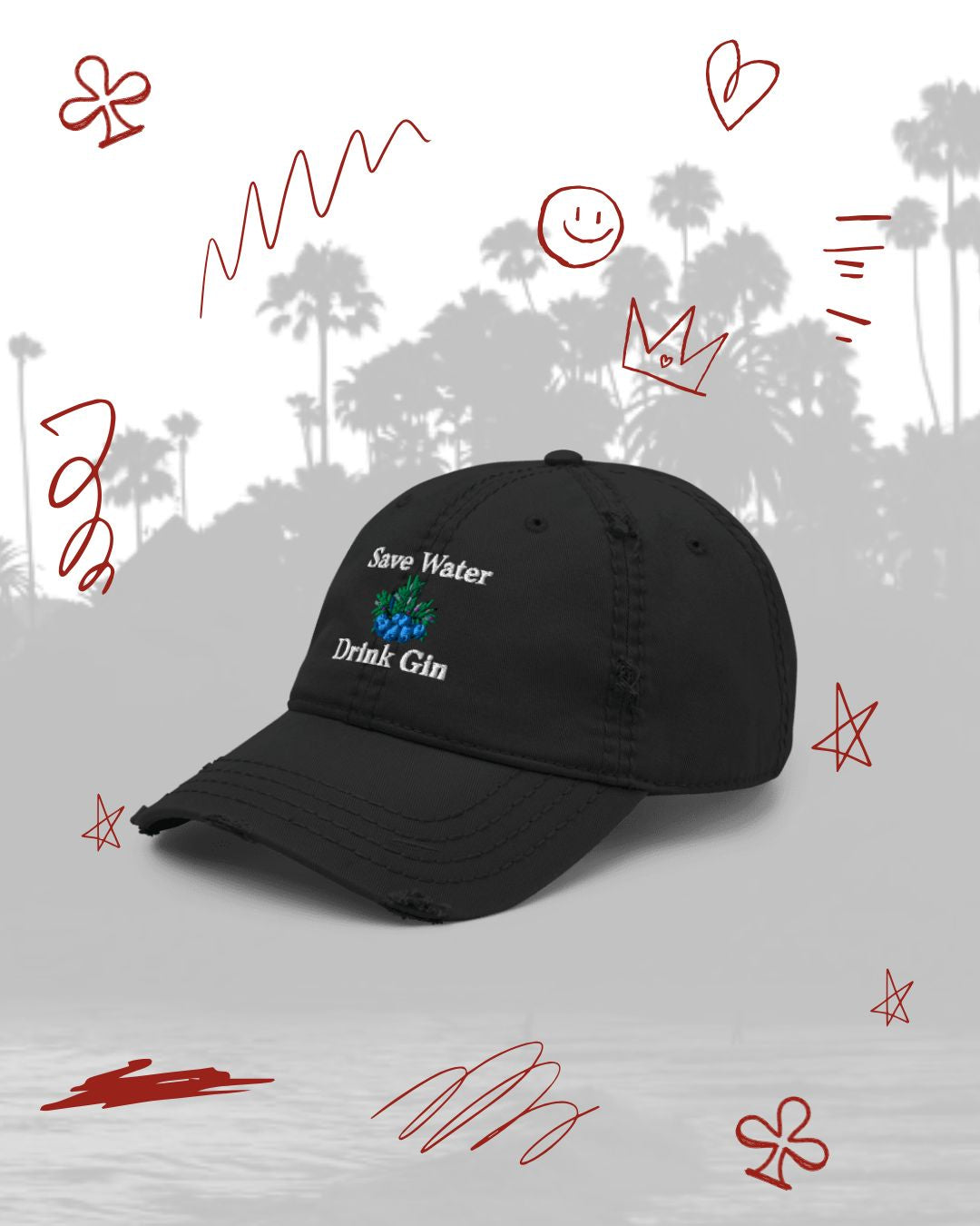 Save Water Drink Gin Distressed Hat