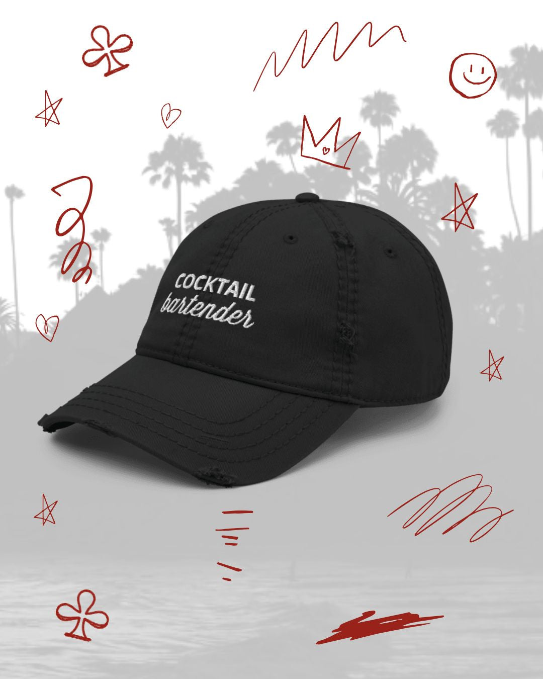 Cocktail Bartender Distressed Hat